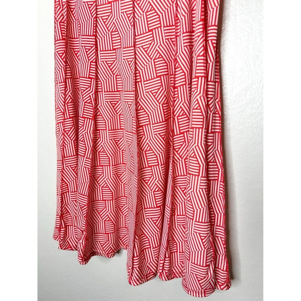 Maria Gabrielle Abstract Geo‎ Print Flowy Midi Skirt Red White Plus Size 2X